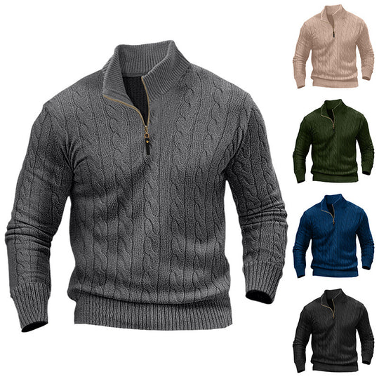 Herren Strickpullover mit hohem Kragen und strukturiertem Zopfdesign EB