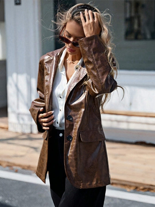 Damen Kunstleder Blazer im eleganten Krokodil-Design EB