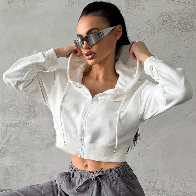 Damen Cropped Hoodie mit Reißverschluss und lässigem Schnitt EB