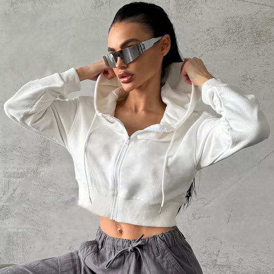 Damen Cropped Hoodie mit Reißverschluss und lässigem Schnitt EB