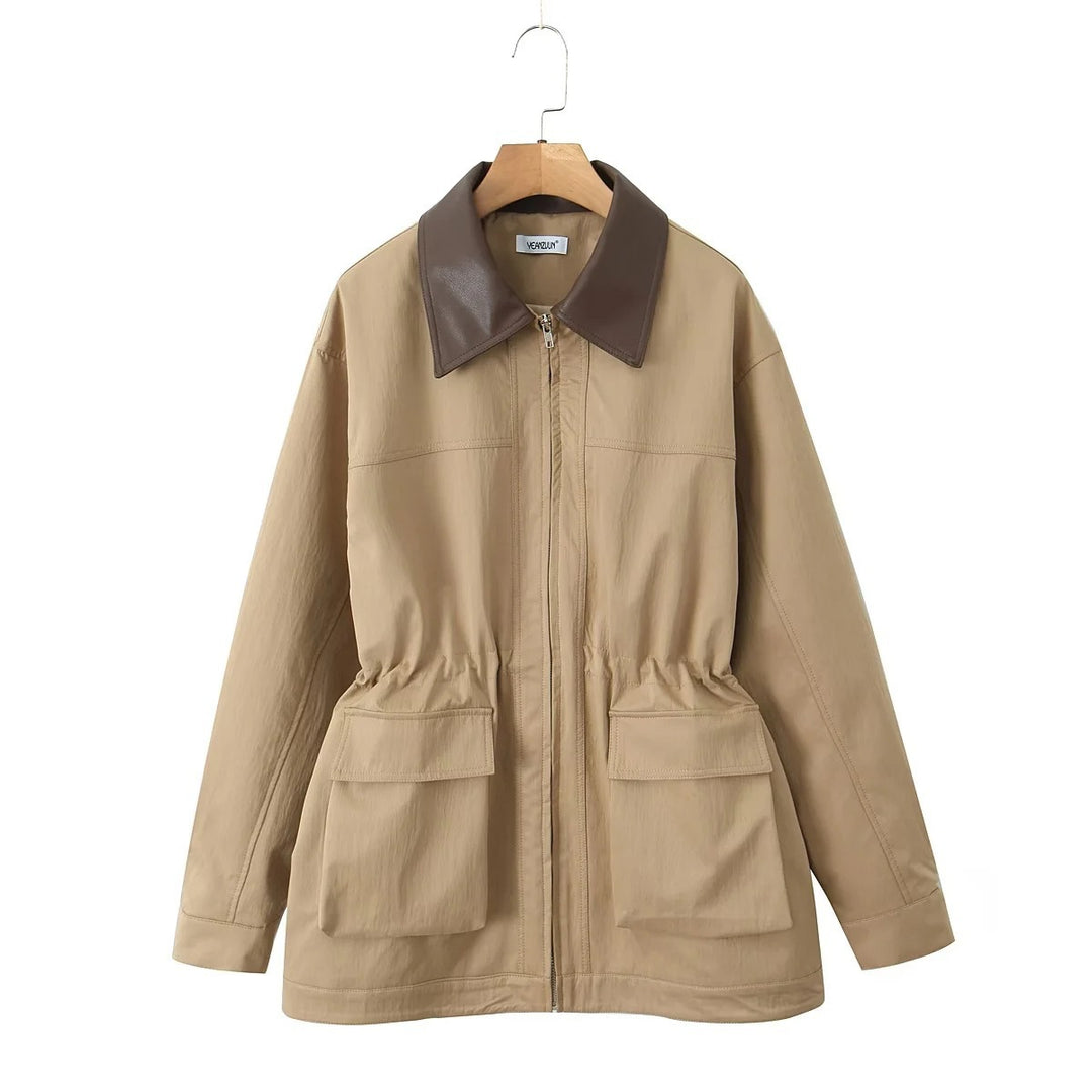 Damen Windbreaker Jacke mit bequemer Tailleinstellung und extra großen Taschen EB