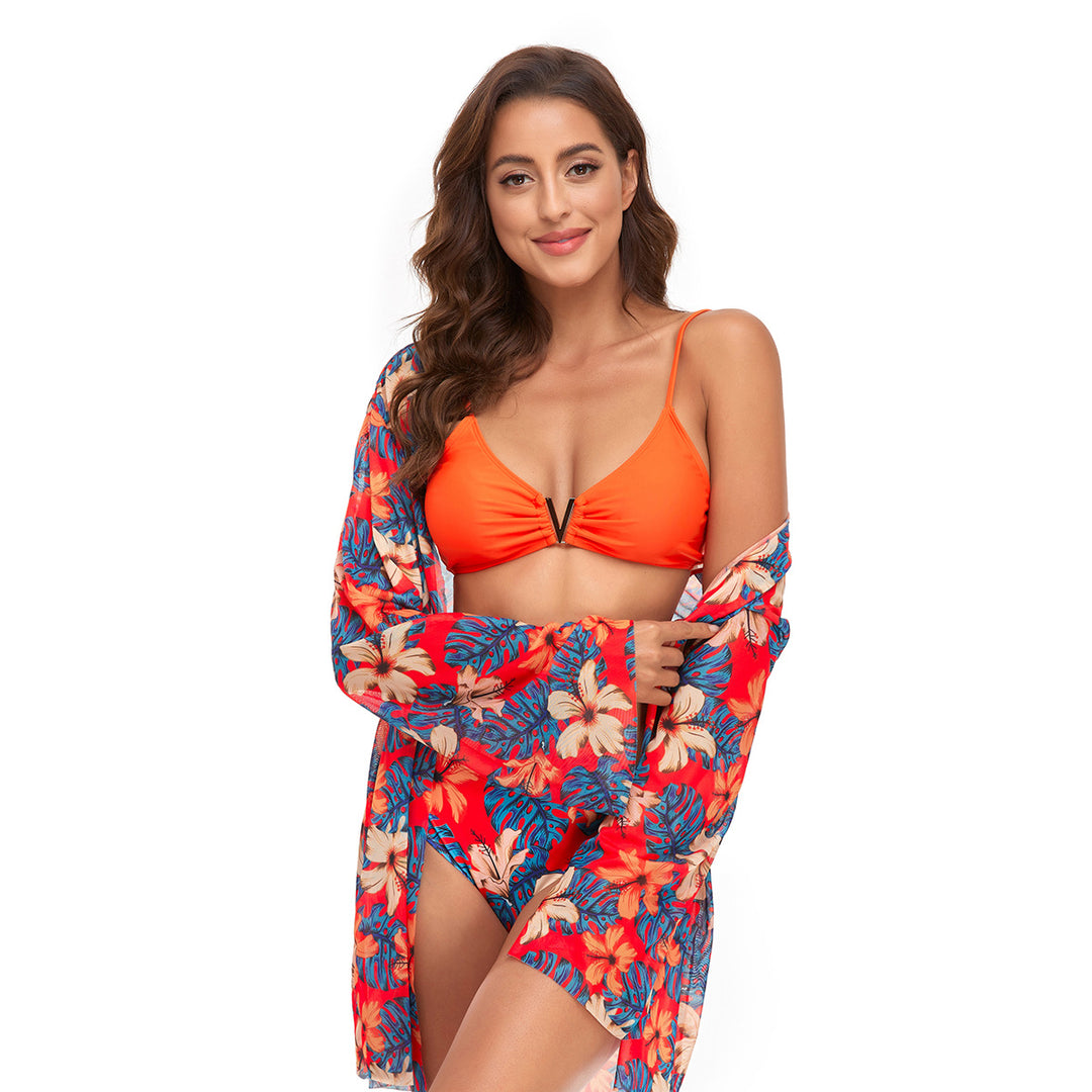 Damen Bikiniset mit transparenter Strandtunika EB