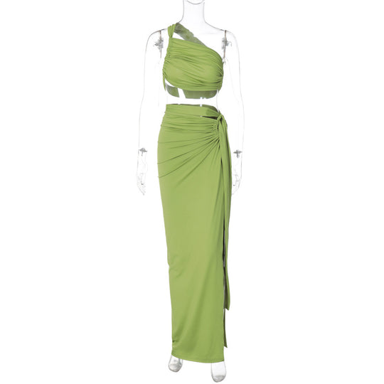 Damen Elegantes Wickelkleid mit einseitigem Schulterdesign EB