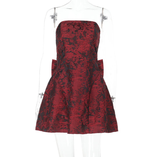Damen schulterfreies Cocktailkleid mit elegantem Schleifendetail EB