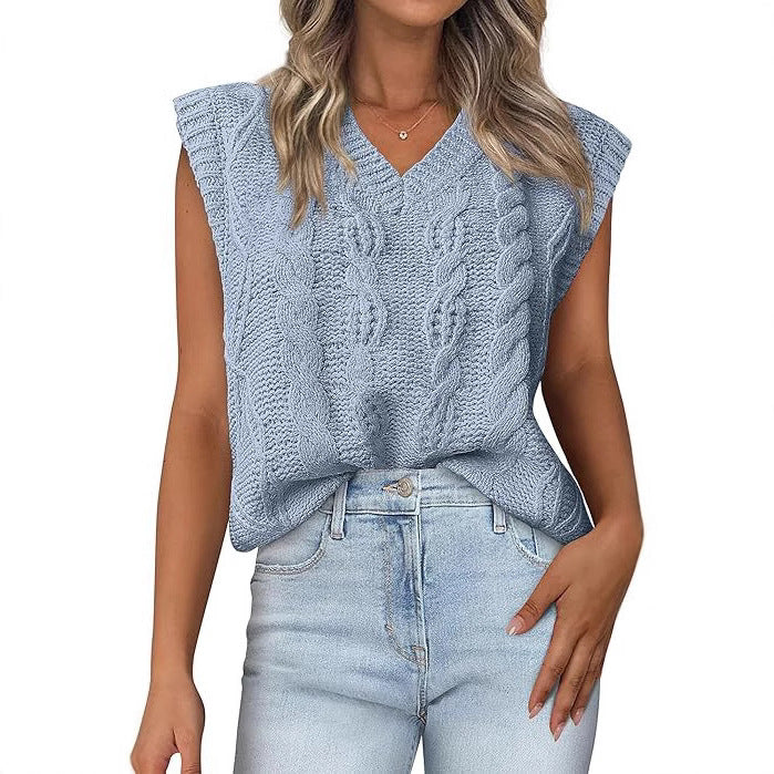 Damen Strickoberteil mit V-Ausschnitt und strukturiertem Muster EB