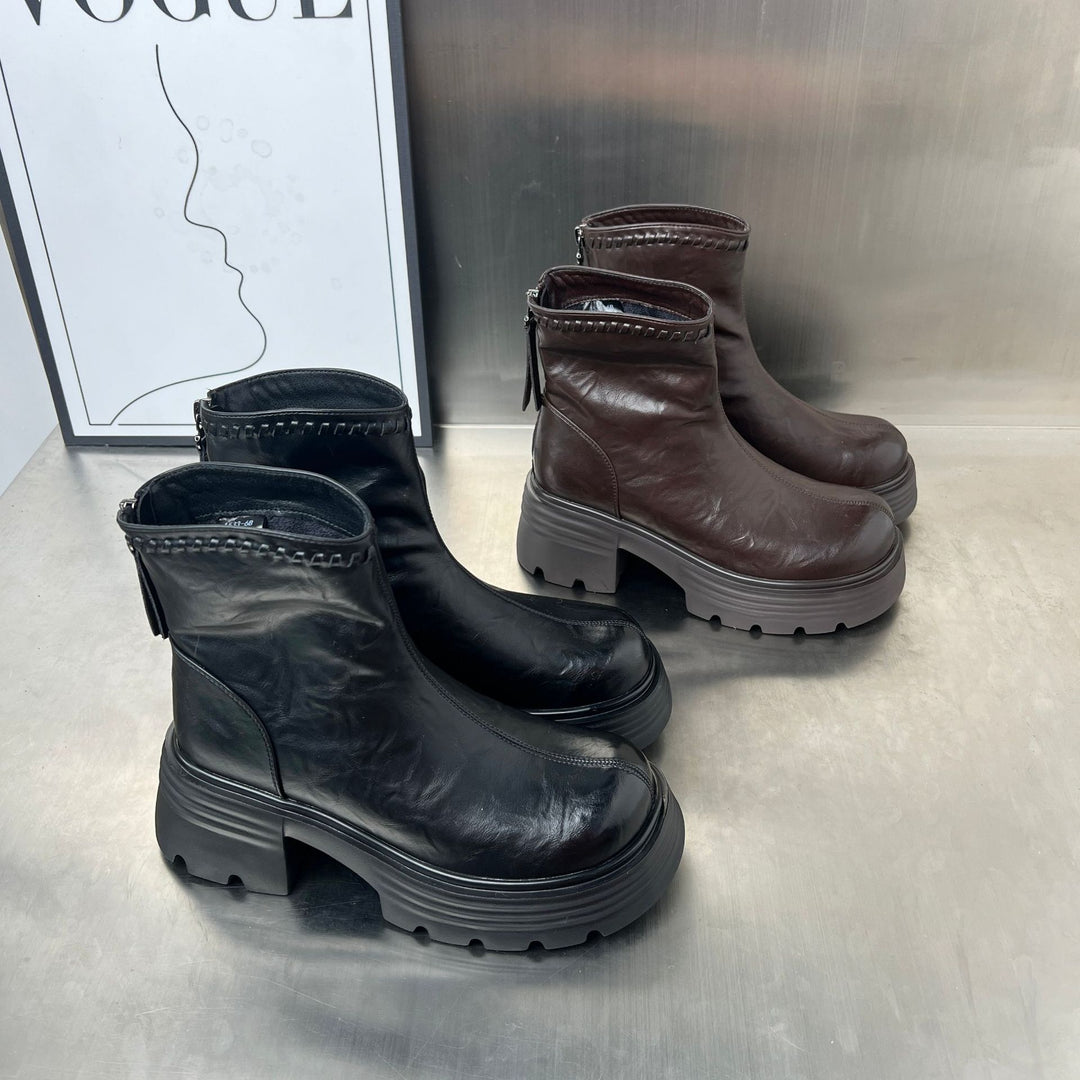 Damen trendige Stiefeletten mit robustem Profil und hochwertigem Leder EB