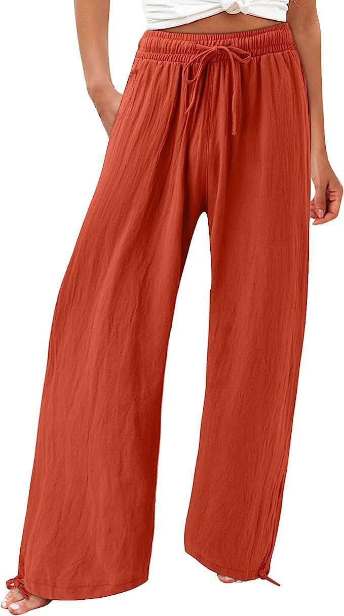 Damen lässige weit geschnittene Sommerhose mit elastischem Bund und praktischen Seitentaschen EB