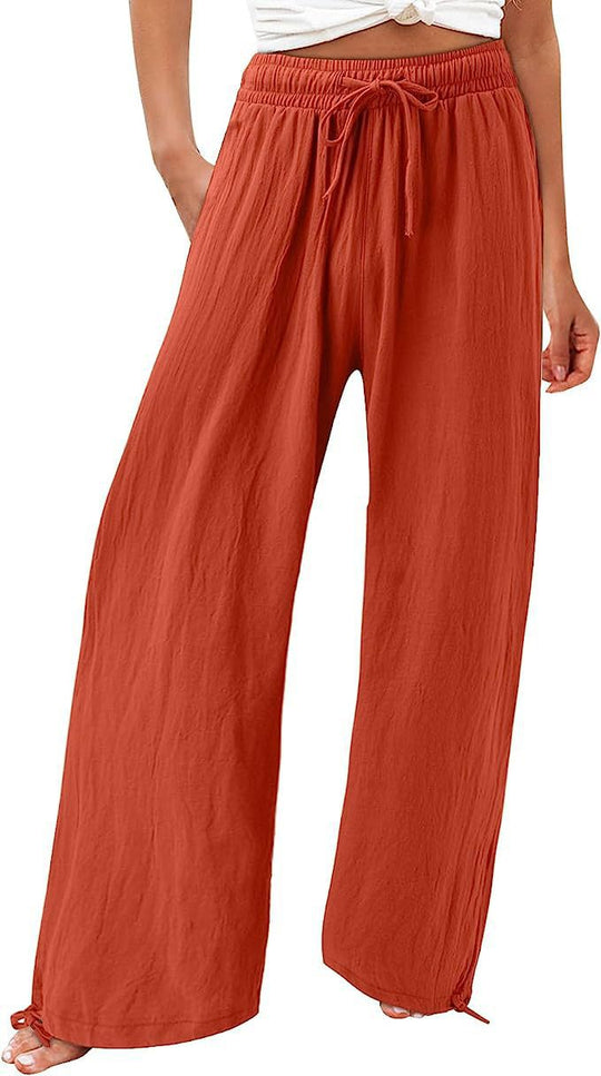 Damen lässige weit geschnittene Sommerhose mit elastischem Bund und praktischen Seitentaschen EB