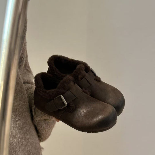 Damen Kuschelige Clogs mit weichem Kunstfell und modischem Schnallen-Design EB
