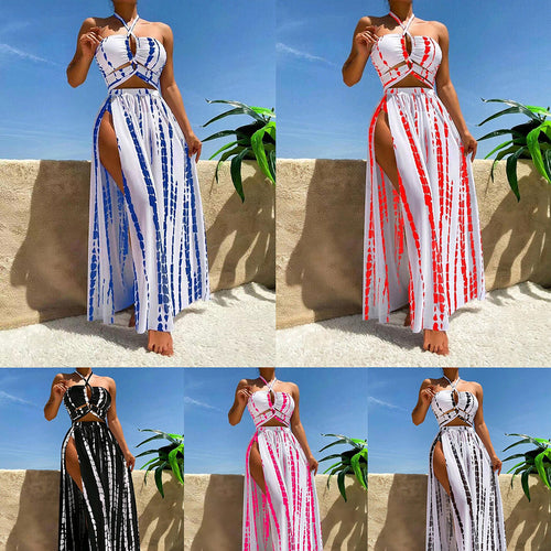Damen Luftiges Strandkleid mit tiefem Ausschnitt und seitlichem Schlitz EB