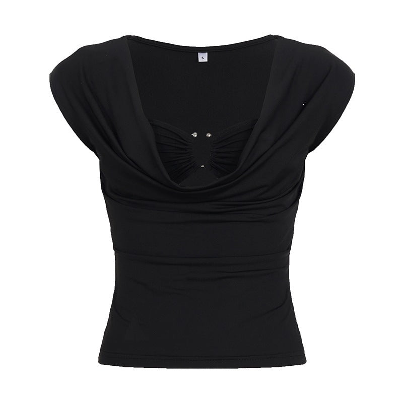 Damen elegantes Oberteil mit modischem Drapierungsdesign und dekorativen Strassdetails EB