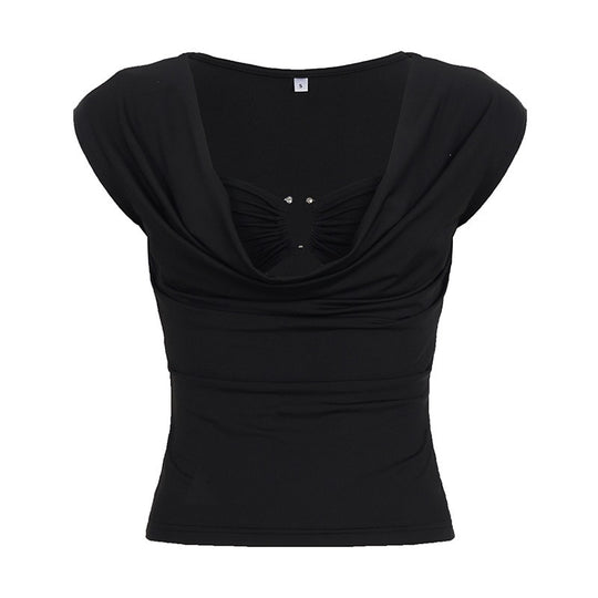 Damen elegantes Oberteil mit modischem Drapierungsdesign und dekorativen Strassdetails EB