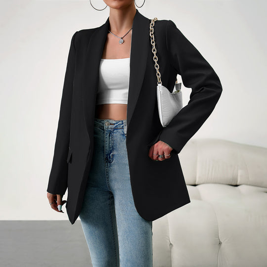 Damen nan langer Oversize-Blazer mit schmaler Reverslinie und soften Schulterpolstern EB