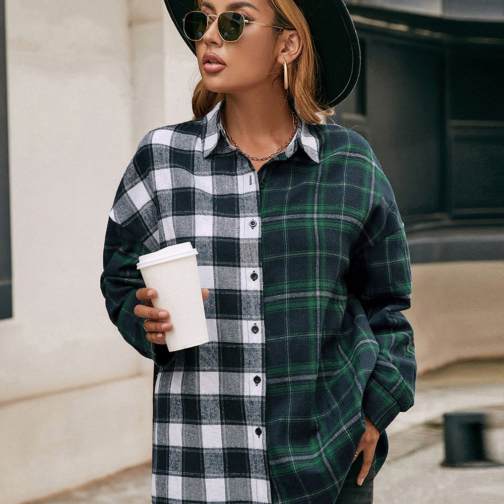 Damen lässige Flanellhemdjacke mit Karomuster EB