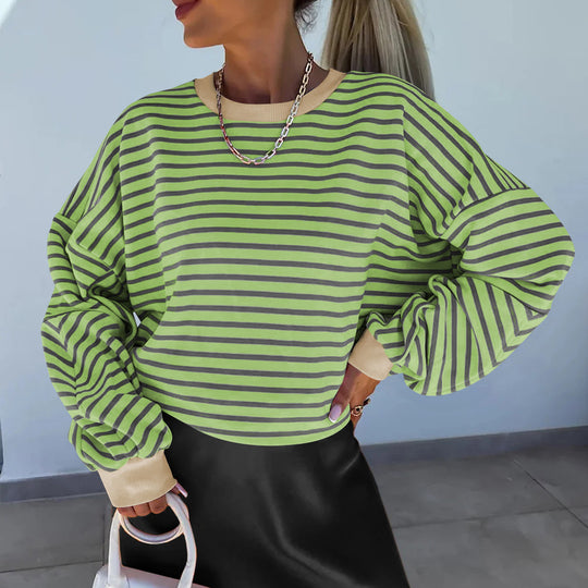 Damen lässiges gestreiftes Sweatshirt mit Boxy-Schnitt und kontrastierenden Abschlüssen EB