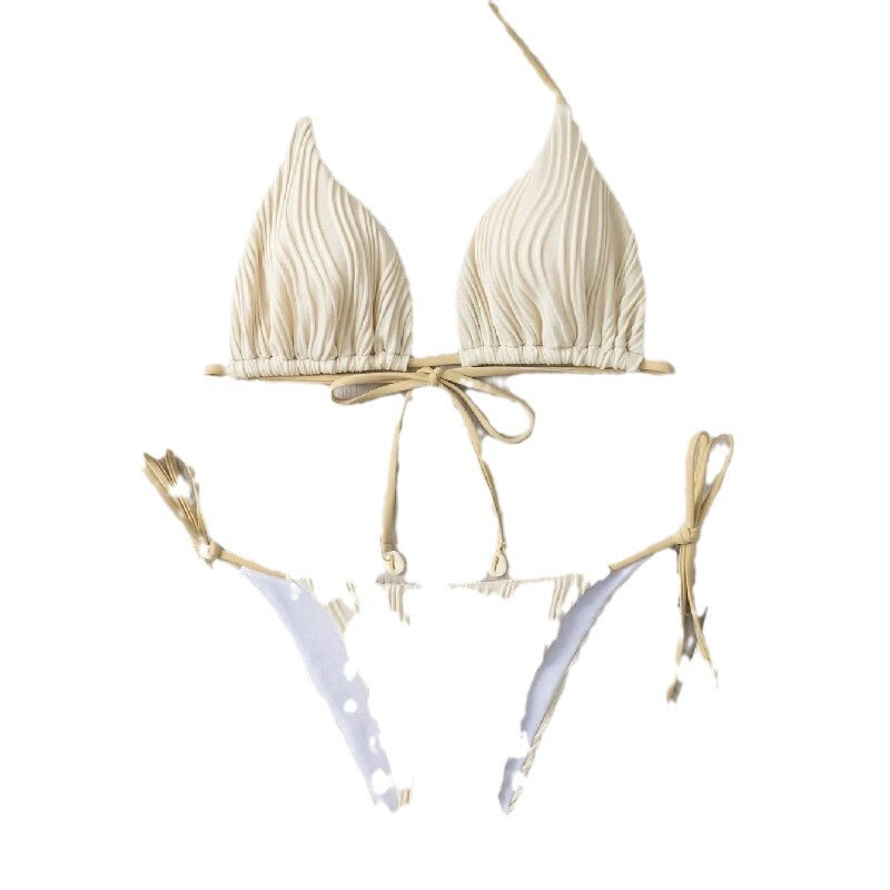Damen Ripp-Design Bikini mit verstellbaren Bändern EB
