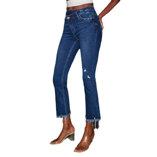 Damen Flared Jeans mit modischen Destroyed-Details und ausgefransten Säumen EB