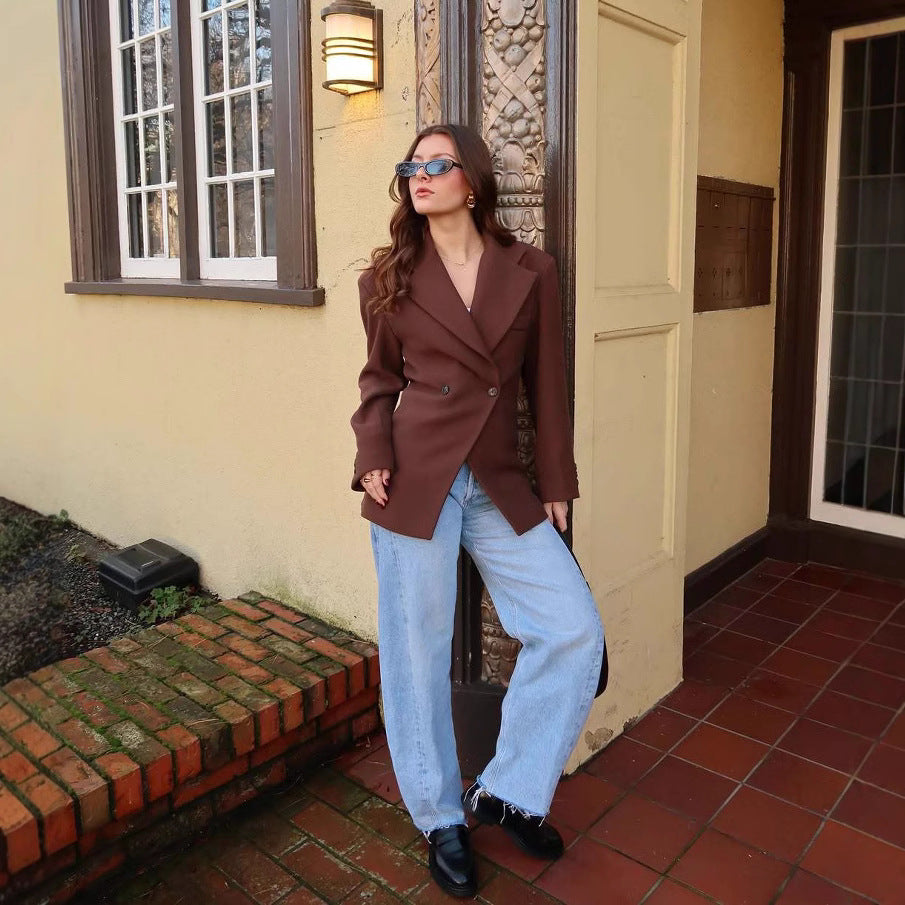 Damen elegante Blazerjacke mit doppelt geknöpften Details EB