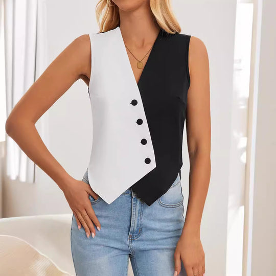 Damen Elegante Weste mit asymmetrischem Schnitt und Knopfdetails EB