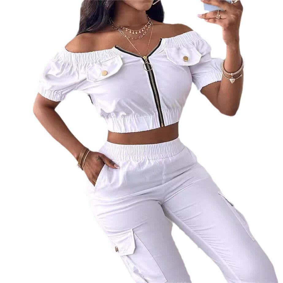 Damen Crop-Top mit Cut-Outs und aufgesetzten Taschen EB
