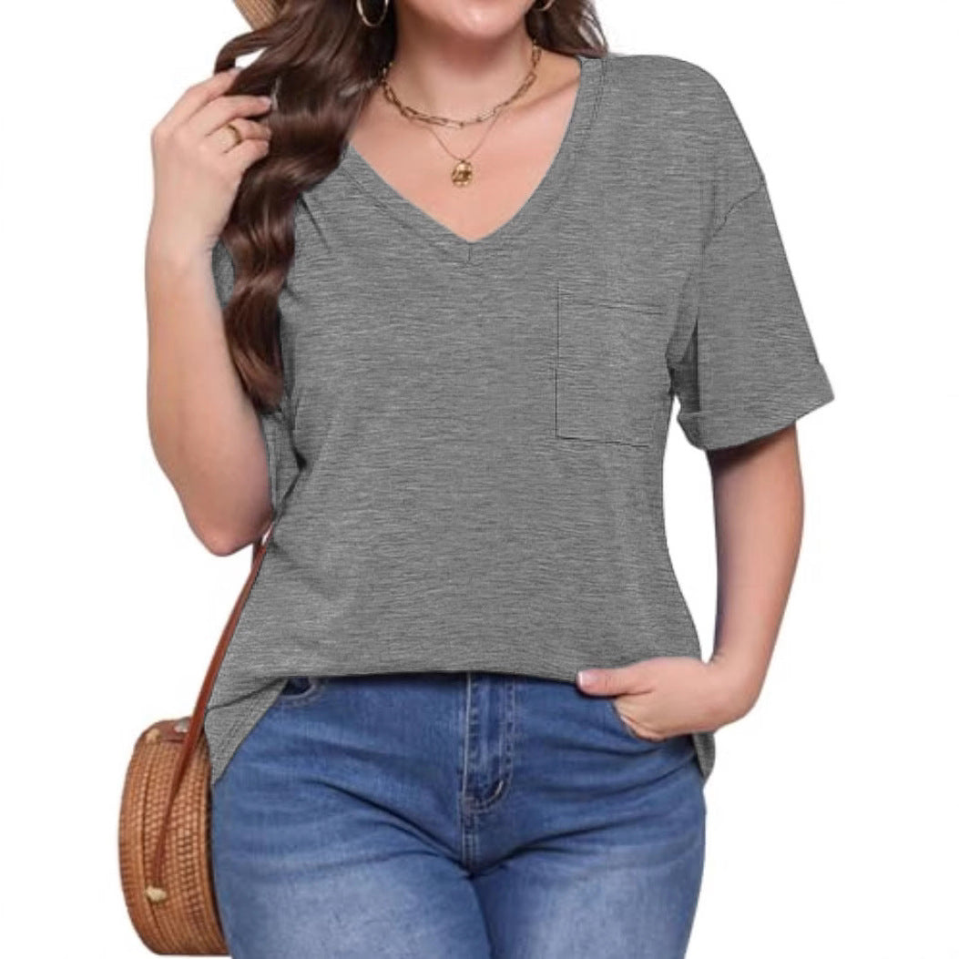 Damen V-Ausschnitt T-Shirt mit lockerer Passform EB