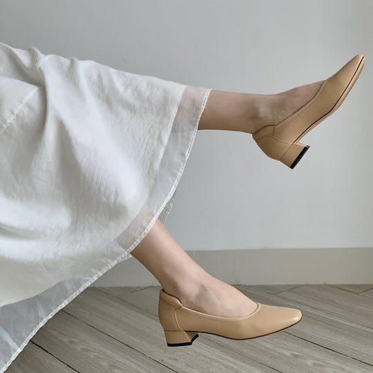 Damen Elegante Blockabsatz-Ballerinas mit geschmeidiger Oberfläche EB