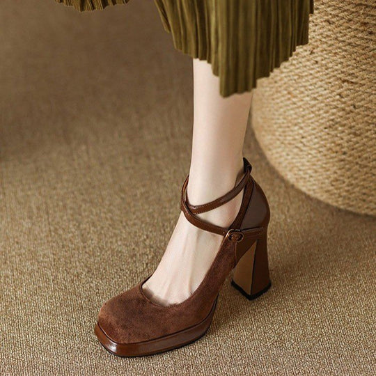 Damen Elegante Mary Jane Pumps mit Luxuriösem Blockabsatz EB