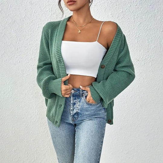 Damen Grobstrickjacke mit knöpfen und weitem Schnitt EB