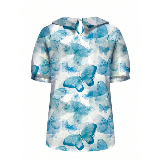 Damen Kurzarmbluse mit floralen Akzenten und klassischem Kragen EB