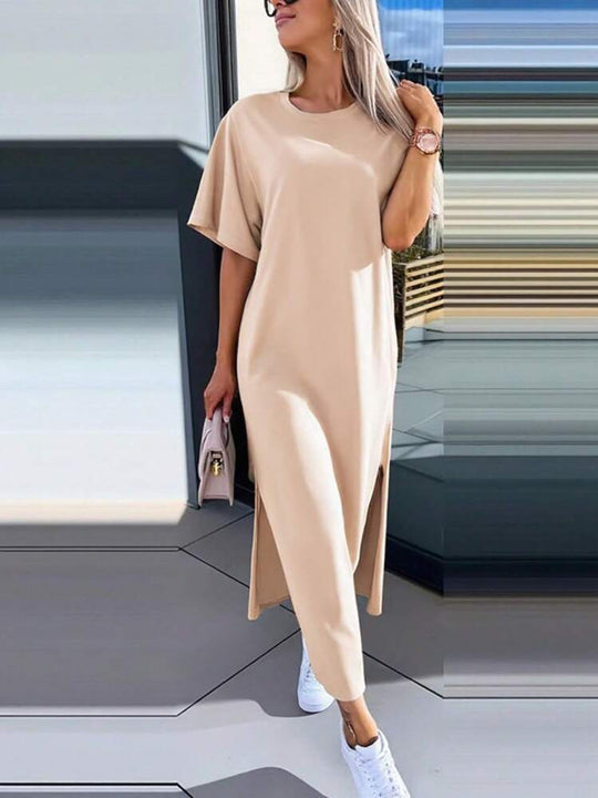 Damen Lässiges Maxikleid mit seitlichen Schlitzen und Oversize-Design EB