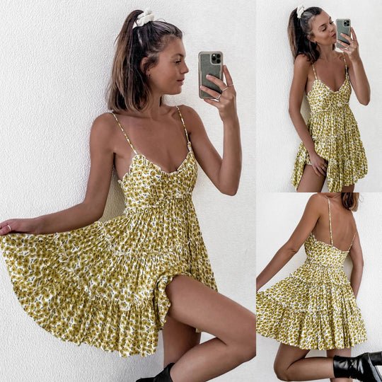 Damen Sommerliches Rüschenkleid mit verstellbaren Trägern und fließendem Schnitt EB