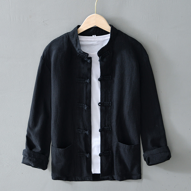 Herren nan leichte Leinenjacke im traditionellen chinesischen Stil mit Stehkragen und Knotenverschlüssen EB