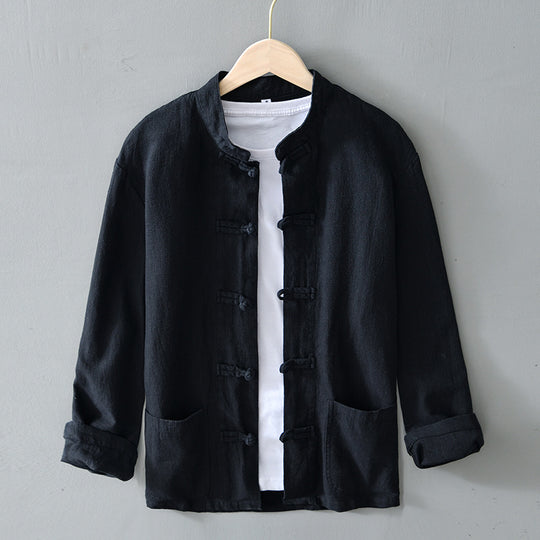 Herren nan leichte Leinenjacke im traditionellen chinesischen Stil mit Stehkragen und Knotenverschlüssen EB