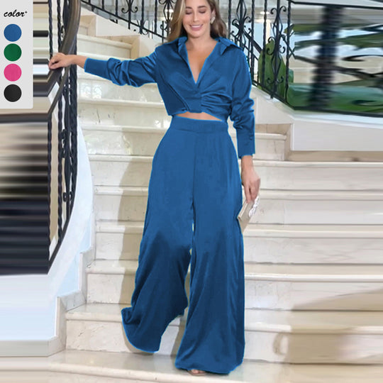 Damen Set mit cropped Bluse und weitem Hosen EB