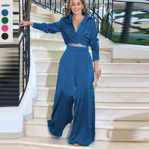 Damen Set mit cropped Bluse und weitem Hosen EB