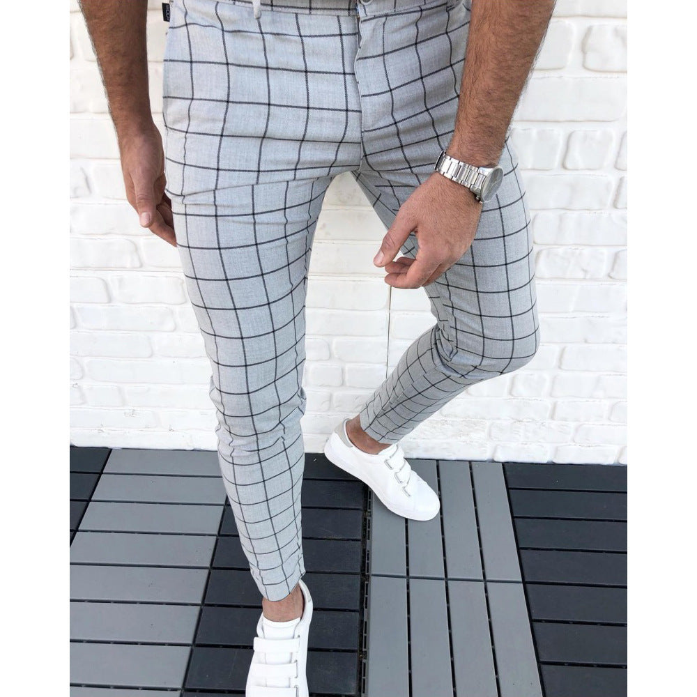 Herren Karierte Anzughose im Slim Fit Stil EB
