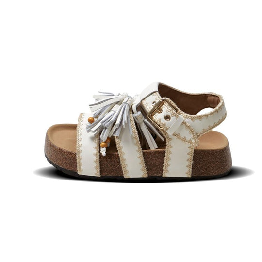 Damen lässige Sandalen mit dekorativen Quasten und verstellbarem Riemen EB