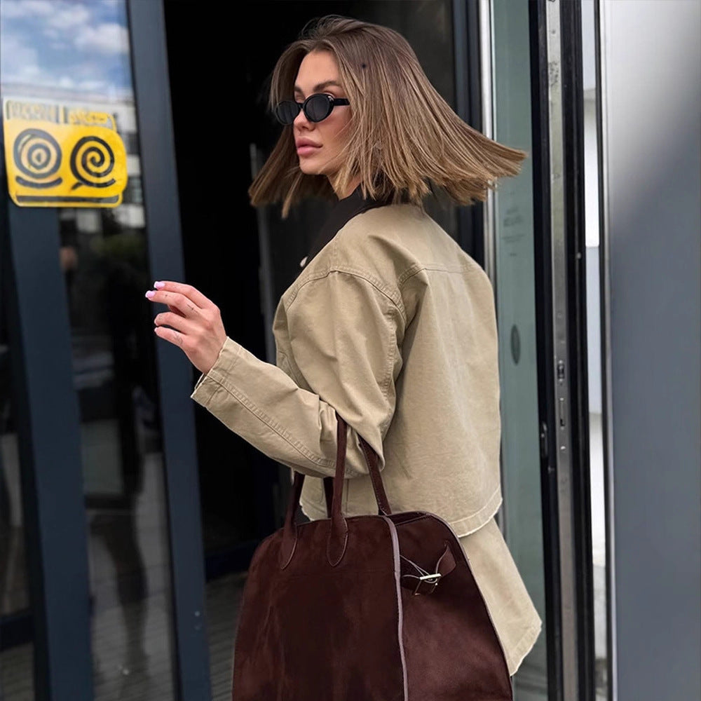 Damen cropped Utility-Jacke mit modernem Design und praktischen Taschen EB