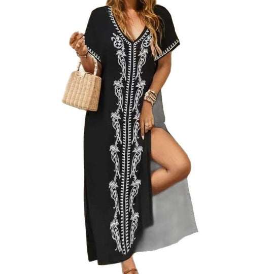 Damen eleganter Strandüberwurf mit filigranem Stickereidesign EB