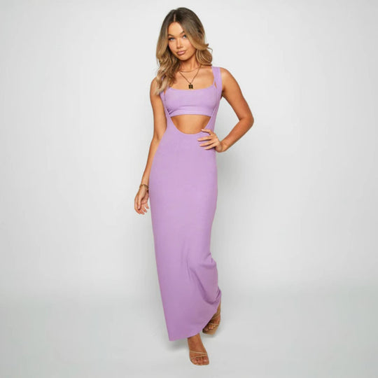 Damen figurbetontes Maxikleid mit ärmellosem Design und dezenter Drapierung EB