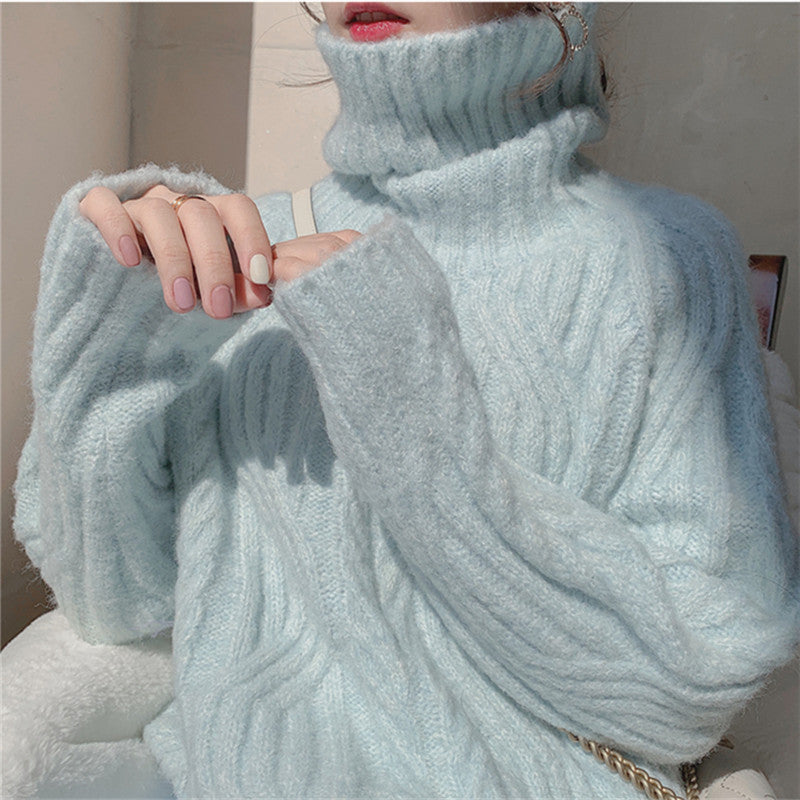 Damen Grobstrickpullover mit hohem Kragen und weichem Material EB