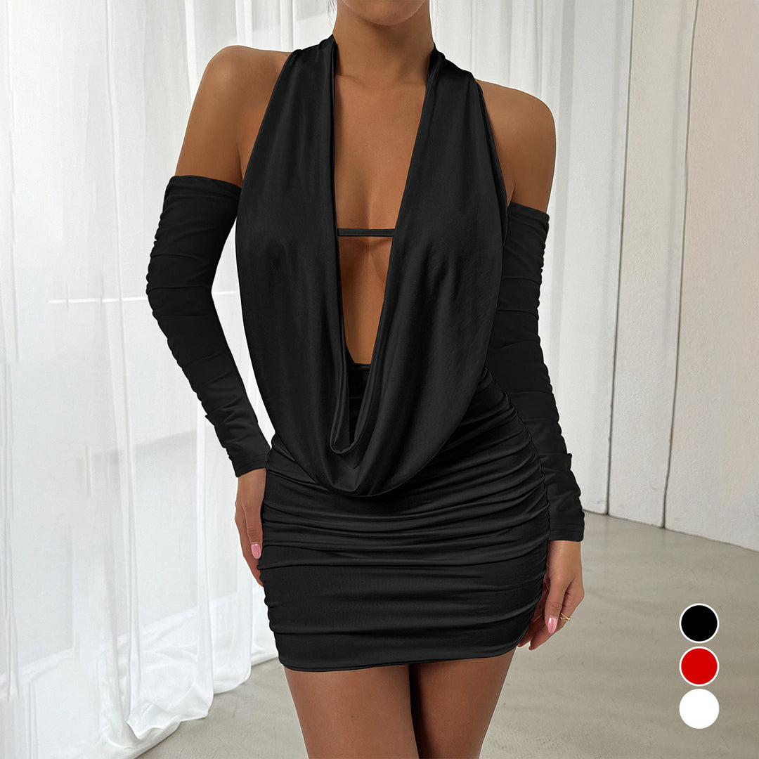 Damen Mini-Kleid mit tiefem V-Ausschnitt und seitlicher Raffung EB