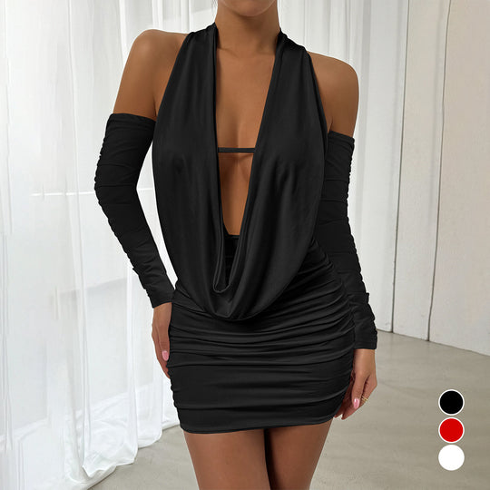Damen Mini-Kleid mit tiefem V-Ausschnitt und seitlicher Raffung EB