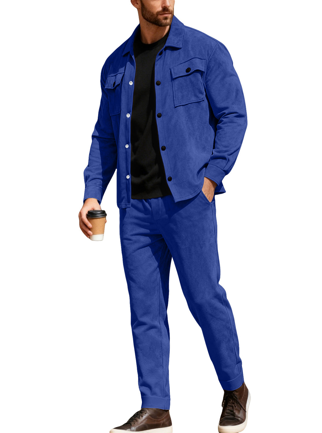 Herren nan Shirtjacke mit Pattentaschen und gerade geschnittene Chinohose EB