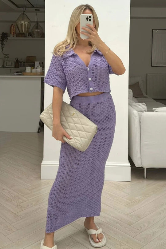Damen Strick-Set mit offenem Cardigan und maxi Rock EB