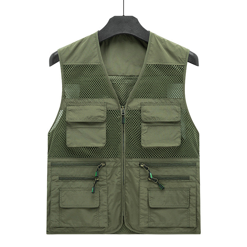 Herren Atmungsaktive Angler- und Fotografenweste mit Mesh‑Paneelen, Multifachtaschen und Zweiwege‑Reißverschluss EB