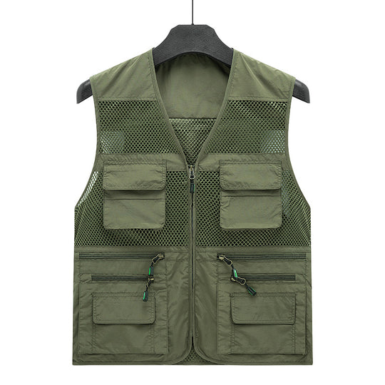 Herren Atmungsaktive Angler- und Fotografenweste mit Mesh‑Paneelen, Multifachtaschen und Zweiwege‑Reißverschluss EB