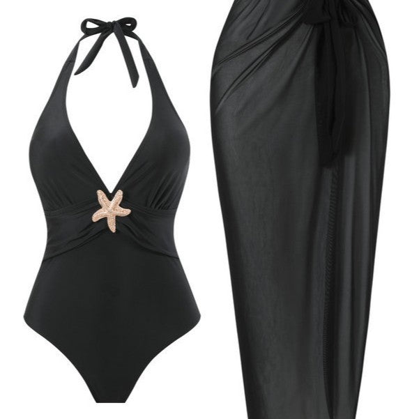 Damen Halterneck Bademode mit transparentem Pareo EB