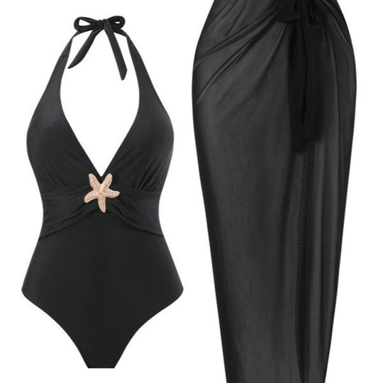 Damen Halterneck Bademode mit transparentem Pareo EB