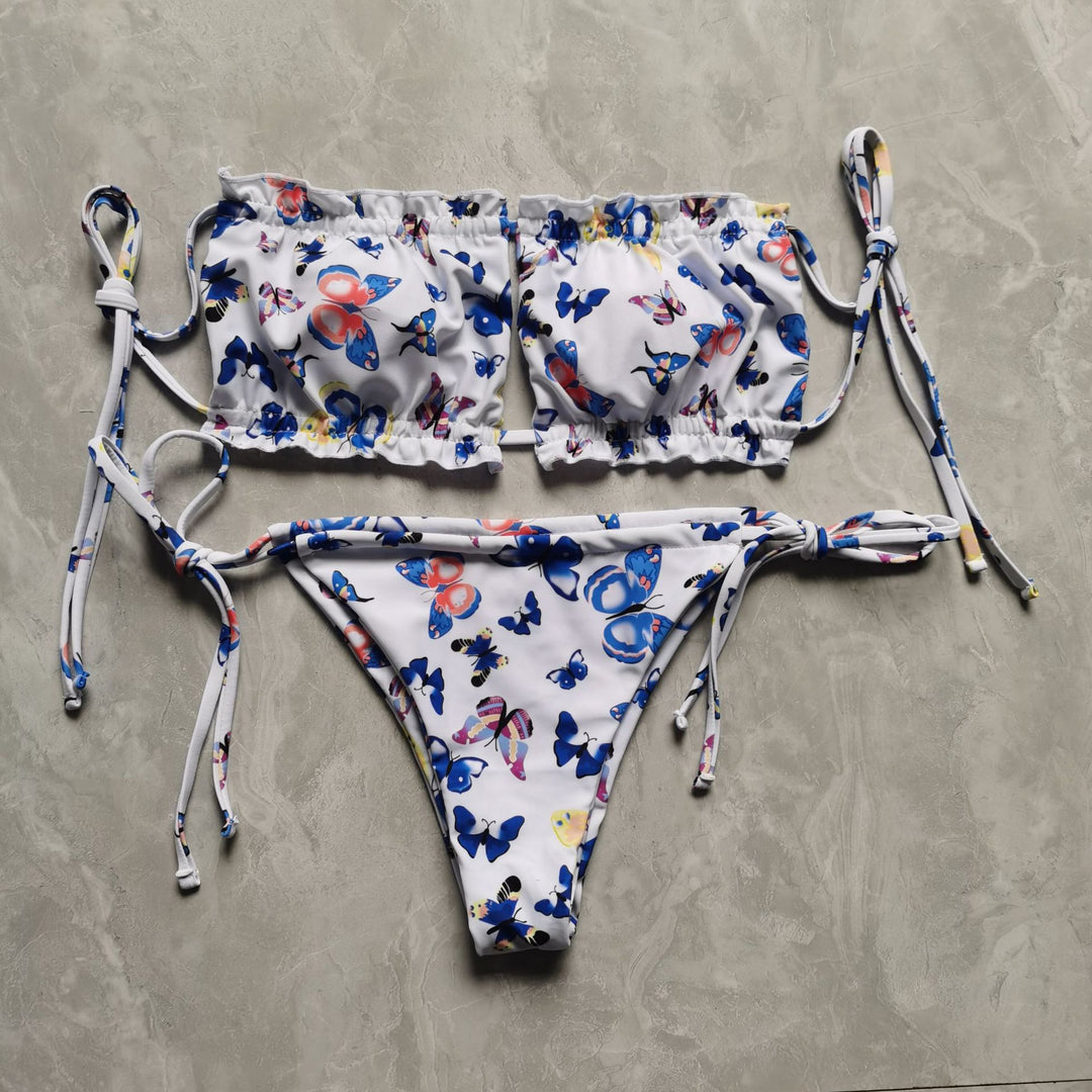 Damen Bandeau-Bikini mit voluminösen Rüschendetails EB